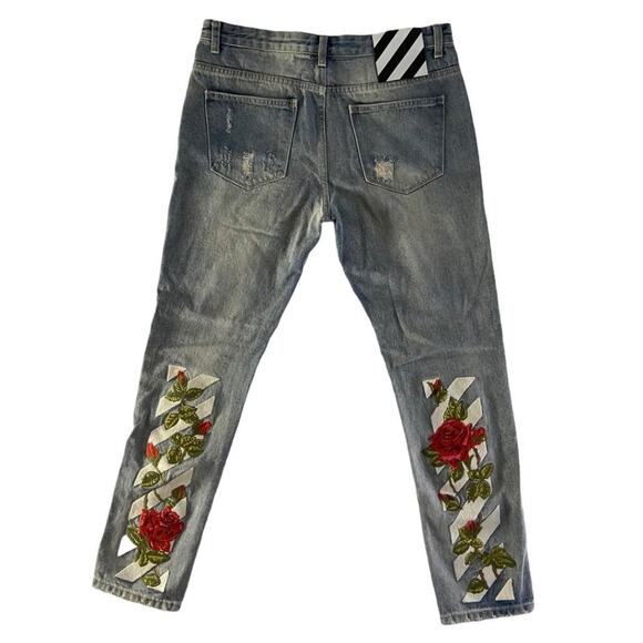 Custom Distressed Roses High Waisted Jeans - Picture 1 of 4